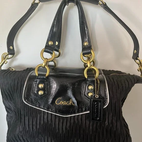 Coach | Bags | Coach Ashley Gathered Satin Satchel Black Purse